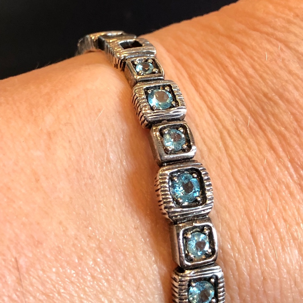 Blue Topaz Window Cuff Bracelet Sterling Silver